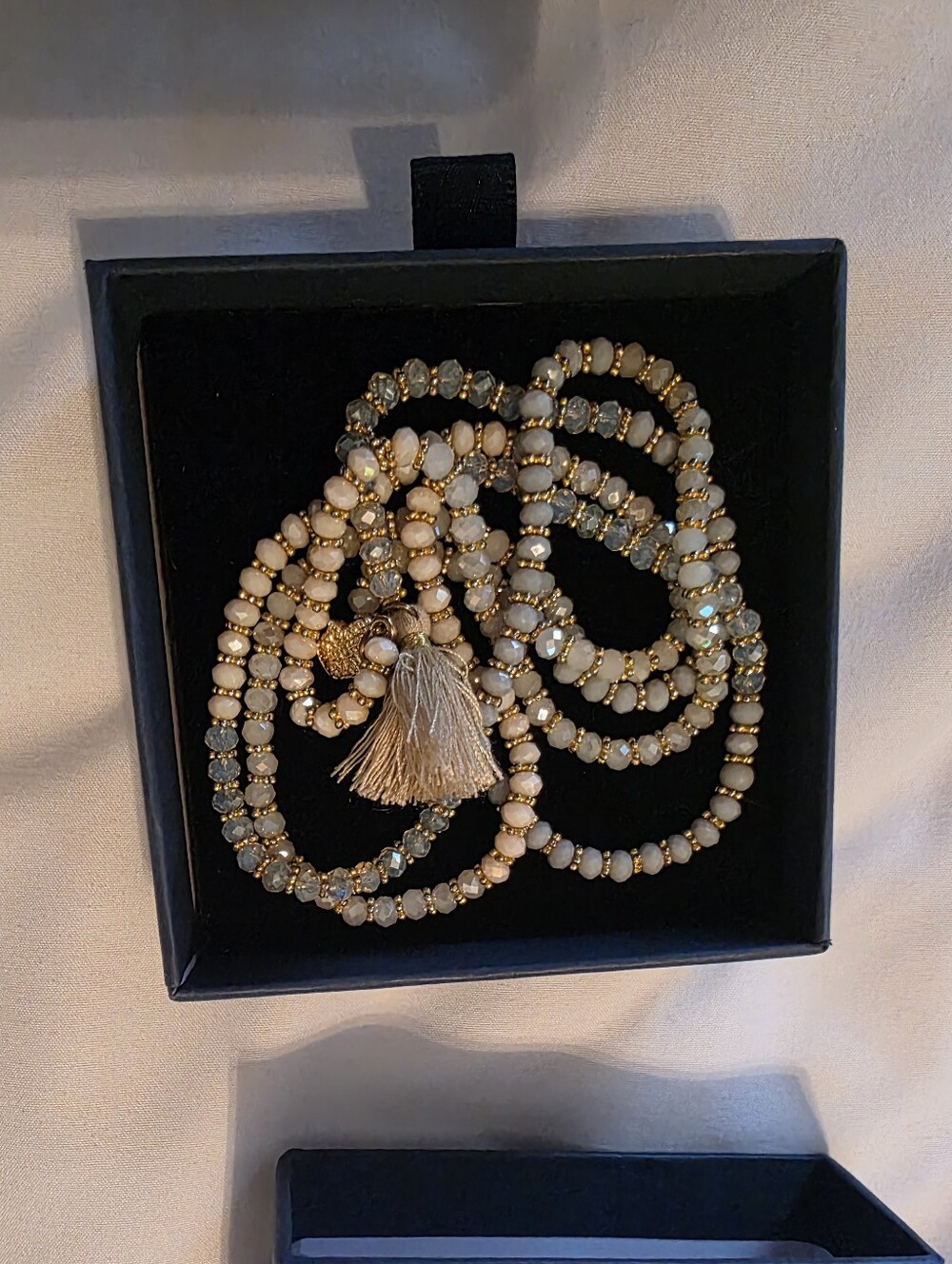 Karma & Luck Modern Spiritual Long Meaded Mala-Style Tassel Necklace Indie